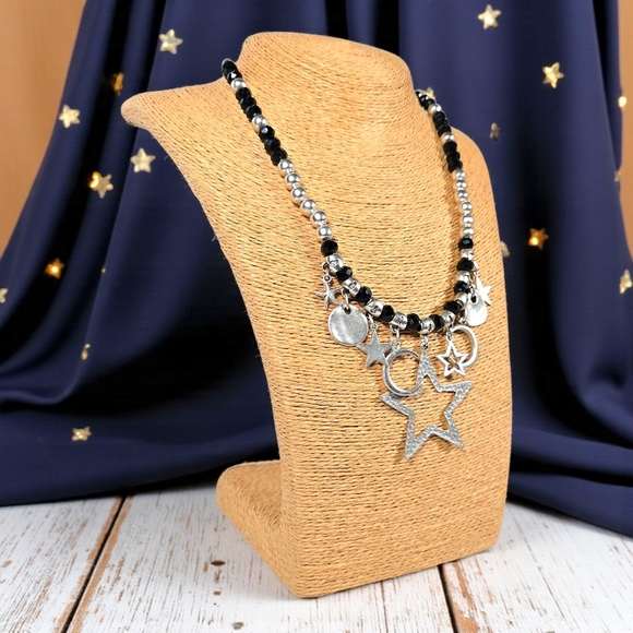 π Celestial Boho Statement Necklace Turkish Handmade Silver Zamak Beads Artisan - Picture 3 of 13